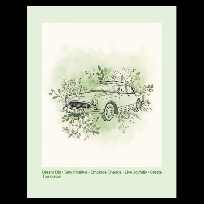 Voiture vintage avec cadre fleuri