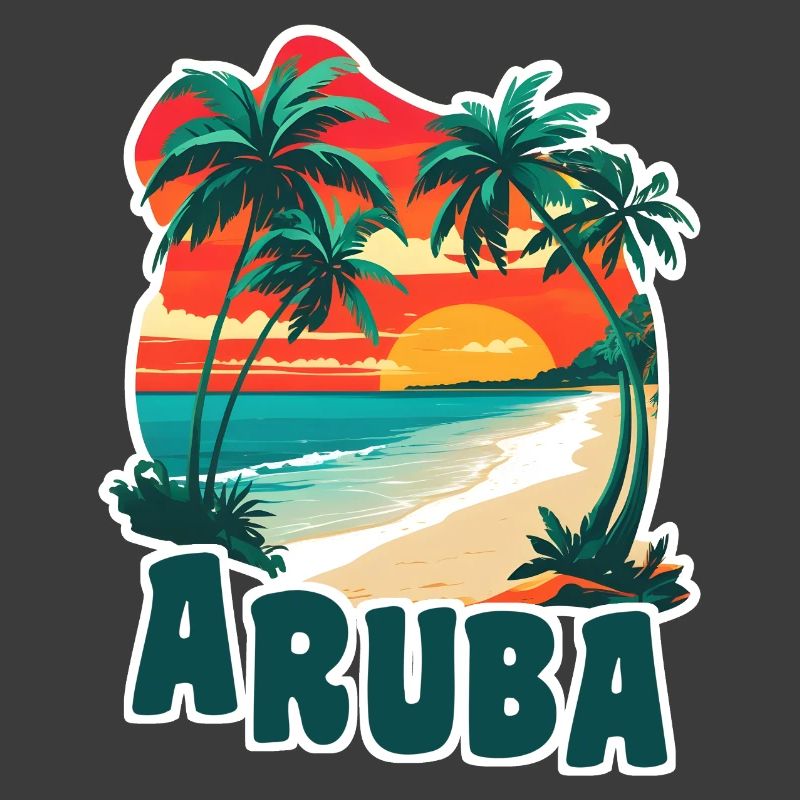 Aruba sandy beach and palm trees