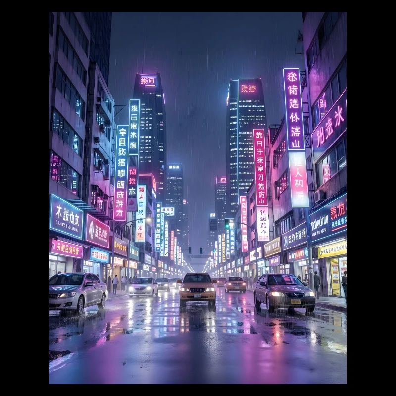 Neonregen-Stadtlandschaft