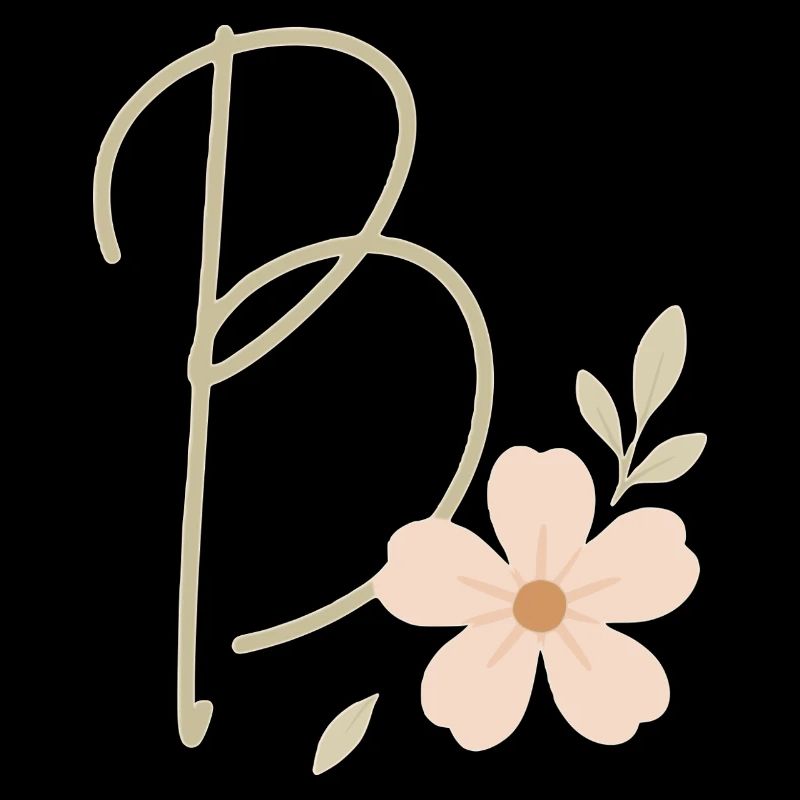 B Floral: Initial with Coral Flower