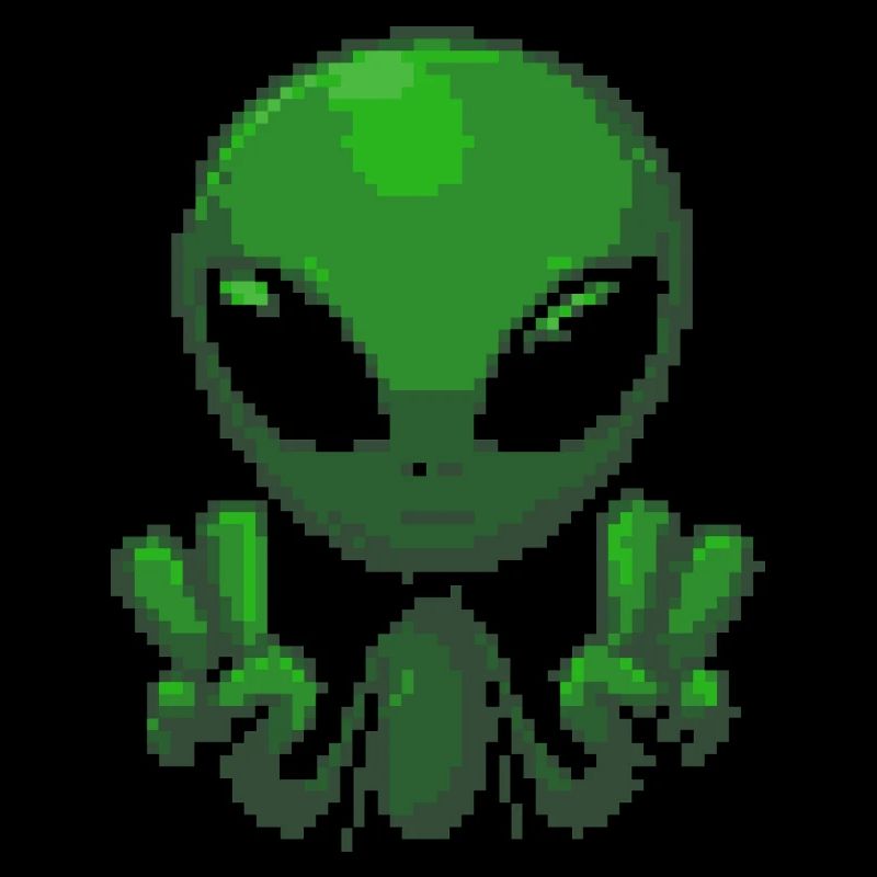 Pixel grünes Alien-Friedenszeichen