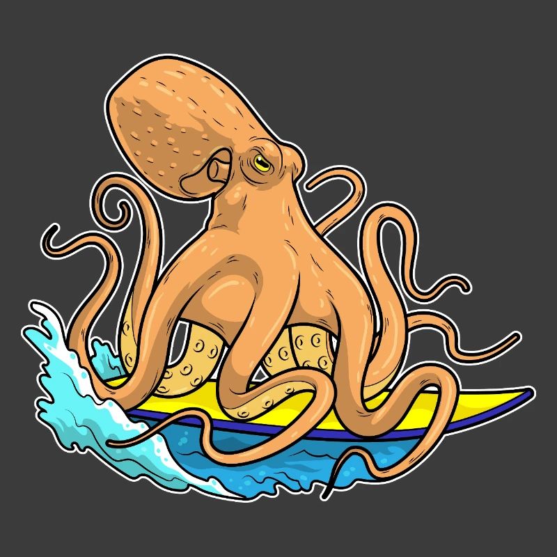 Octopus Surfing Surfboard Summer