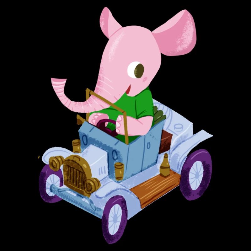 Éléphant dans une voiture de collection