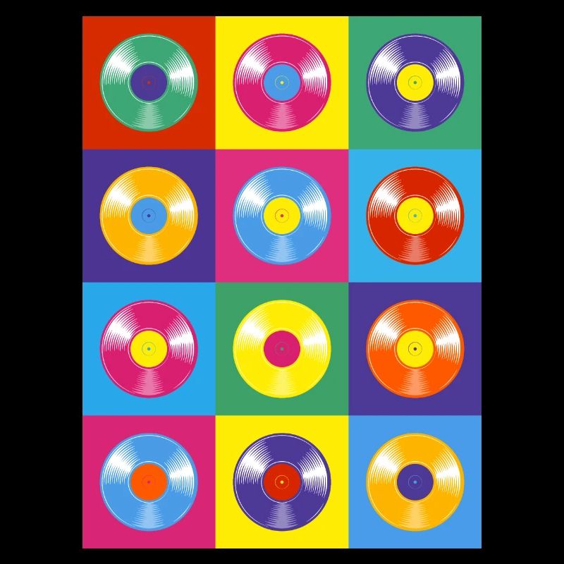 Lebendige Vinyl-Schallplatten-Pop-Art-Collage