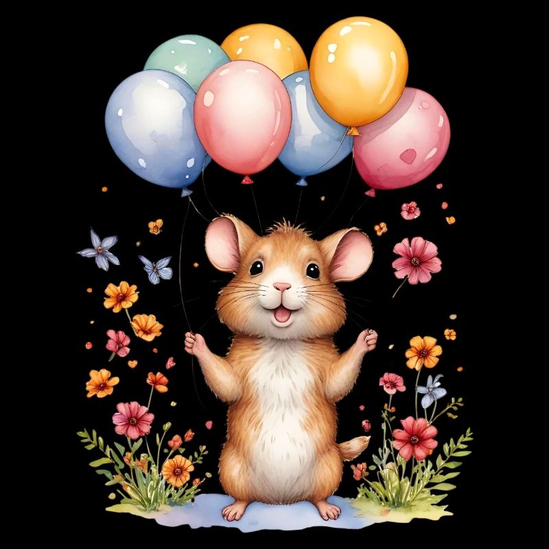 Cute mouse with birthday balloons