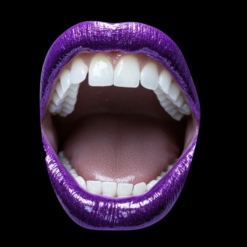 Bouche ouverte avec rouge à lèvres violet