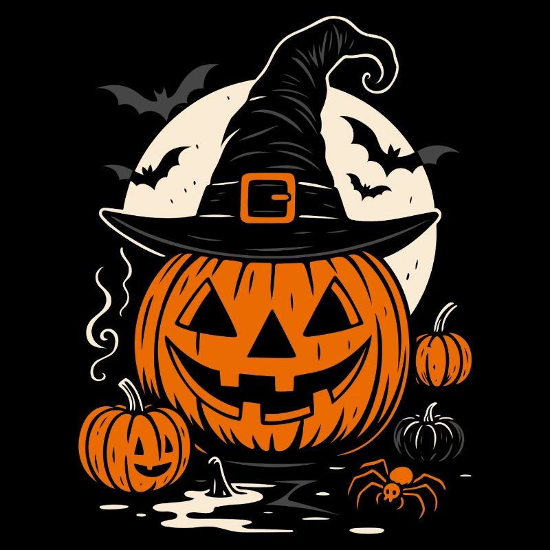 Citrouille d’Halloween avec chapeau de sorcière et araignée