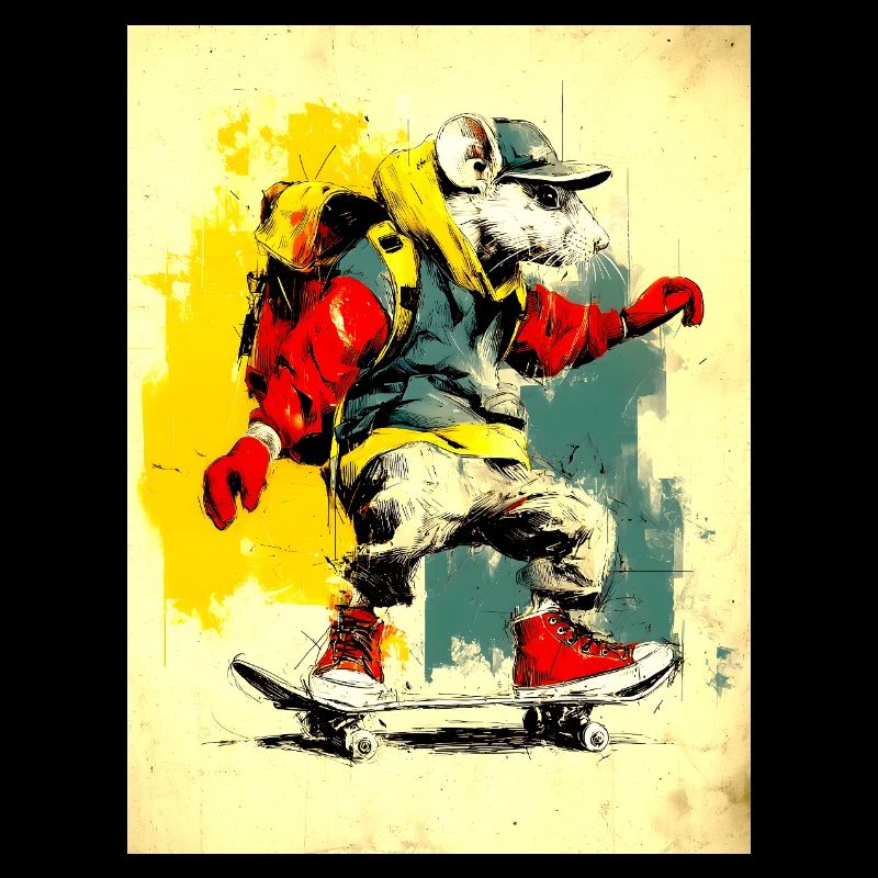 Souris cool sur skateboard - moderne, élégant