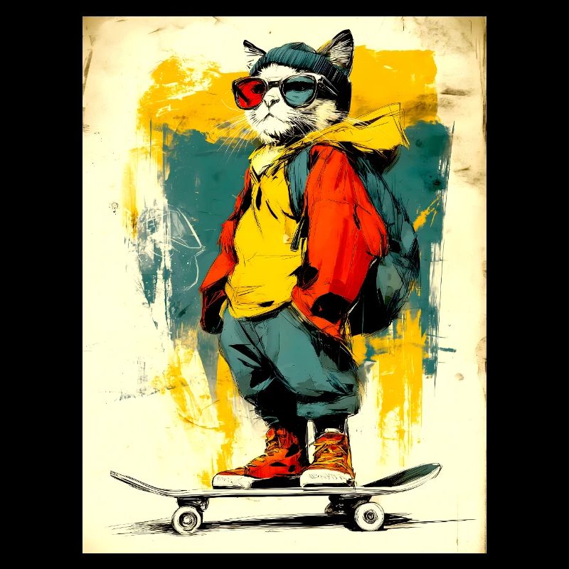 Chat cool sur le skateboard - moderne, élégant