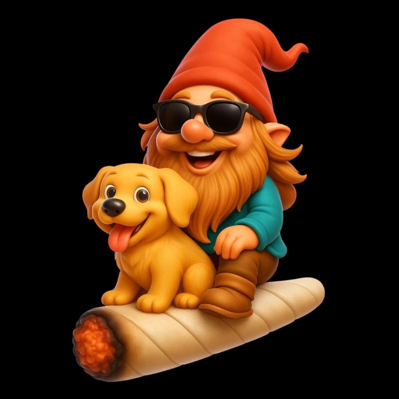 Cooler Zwerg mit Hund auf Joint fliegend - Weed