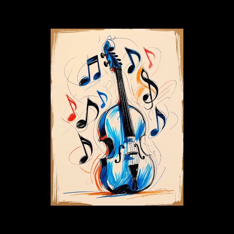 Artistic Violin with Colorful Musical Notes