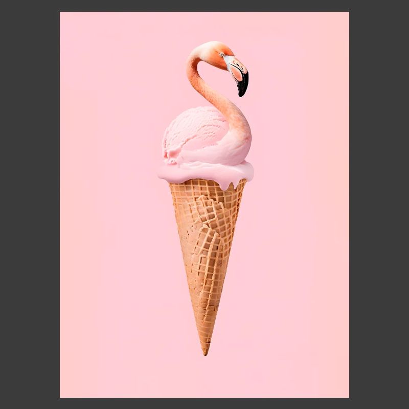 Flamingo-Eis mit Waffeltüte