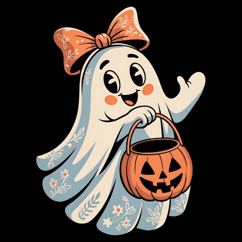 Süßes Halloween Geistermädchen mit Kürbiskorb