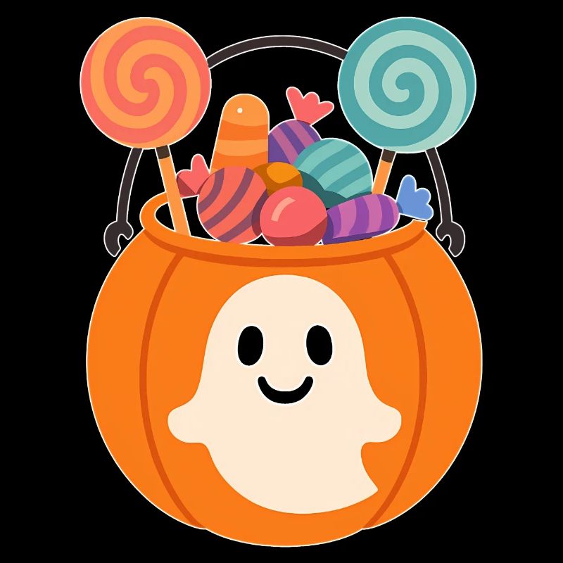 Pumpkin with candy and ghost motifs