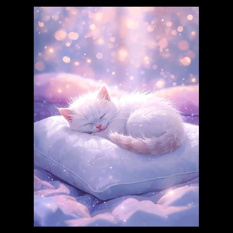 Dreamy Sleeping Cat with Sparkling Background