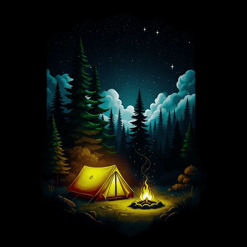 Starry Night Campfire Forest Scene