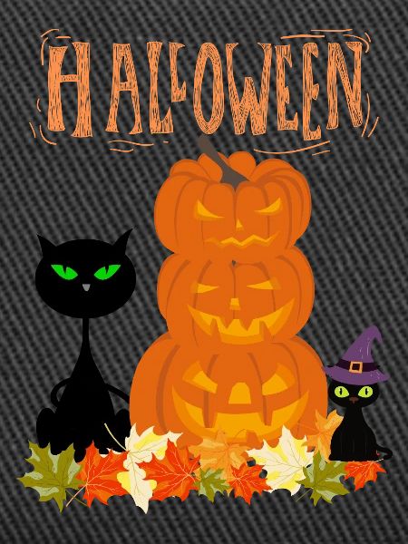 Halloween Stack Pumpkins Cat