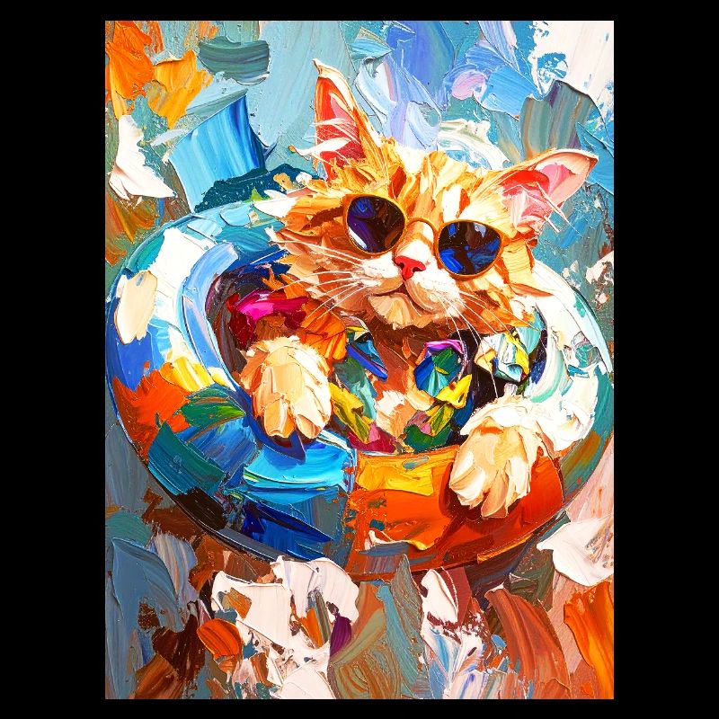 Cool cat in colorful swimming ring