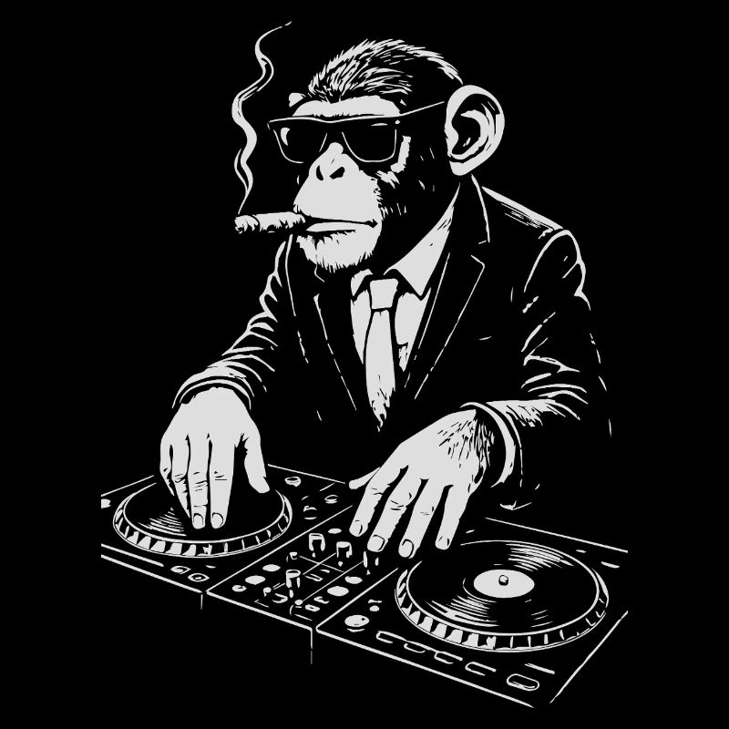DJ Monkey in Suit jouant de la musique