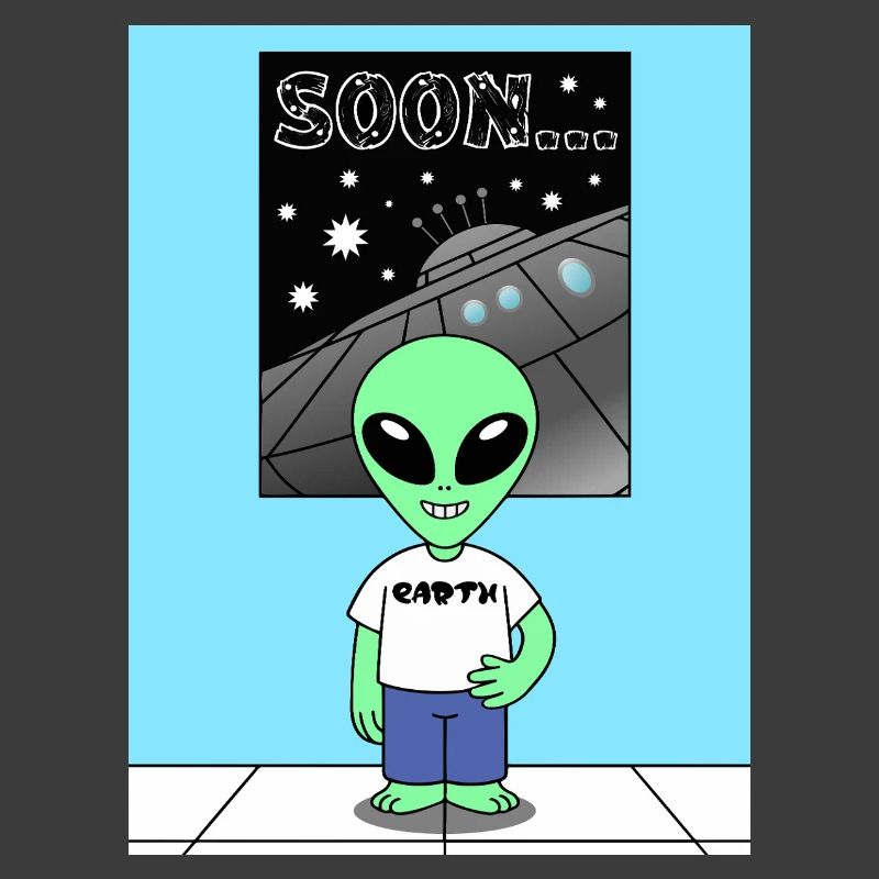 Alien devant le vaisseau spatial Terre