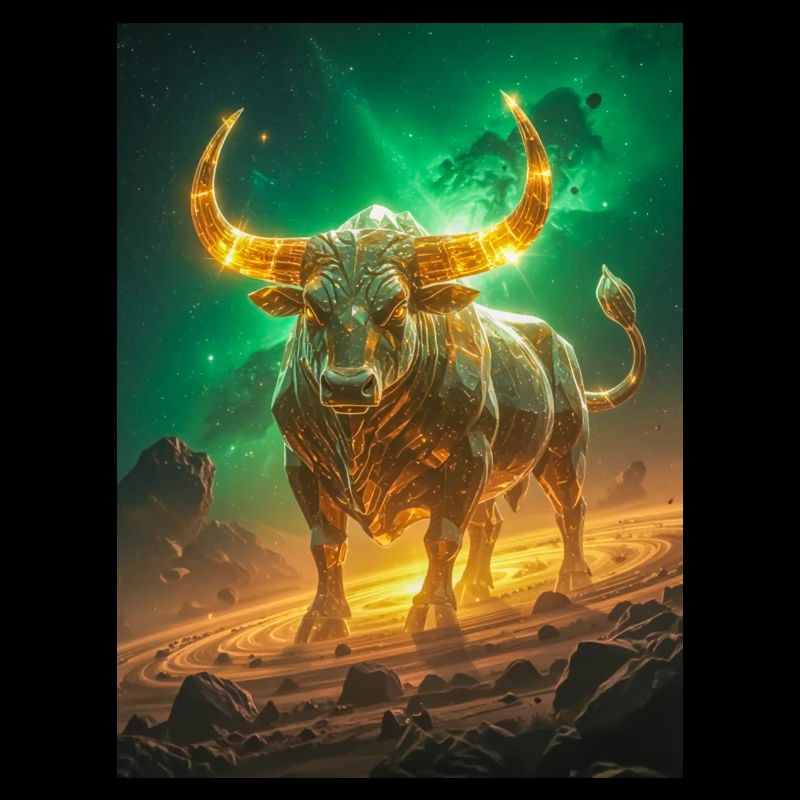 Celestial bull forged from starlight and eternal