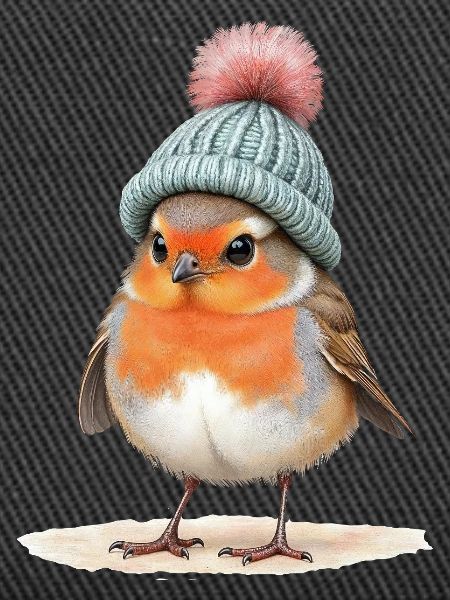 Robin in Strick-Wintermütze