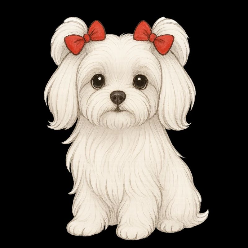 Maltese dog with red bows
