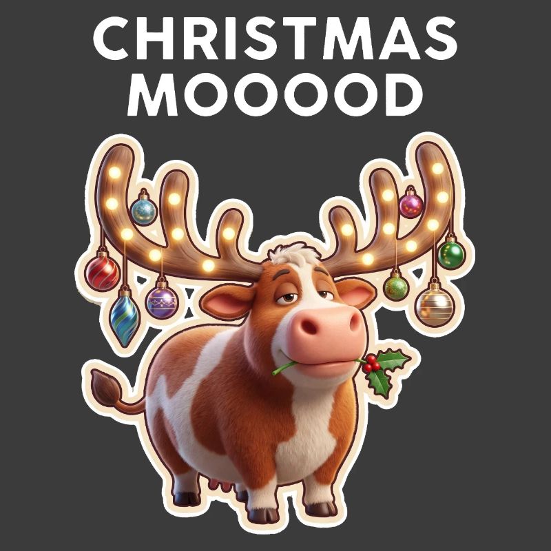 Weihnachtskuh mit Leuchtornamenten