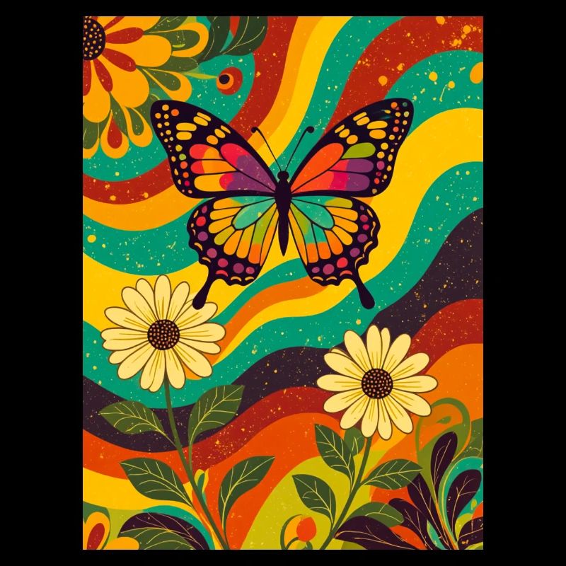 Psychedelic Butterfly Garden in Groovy Colors