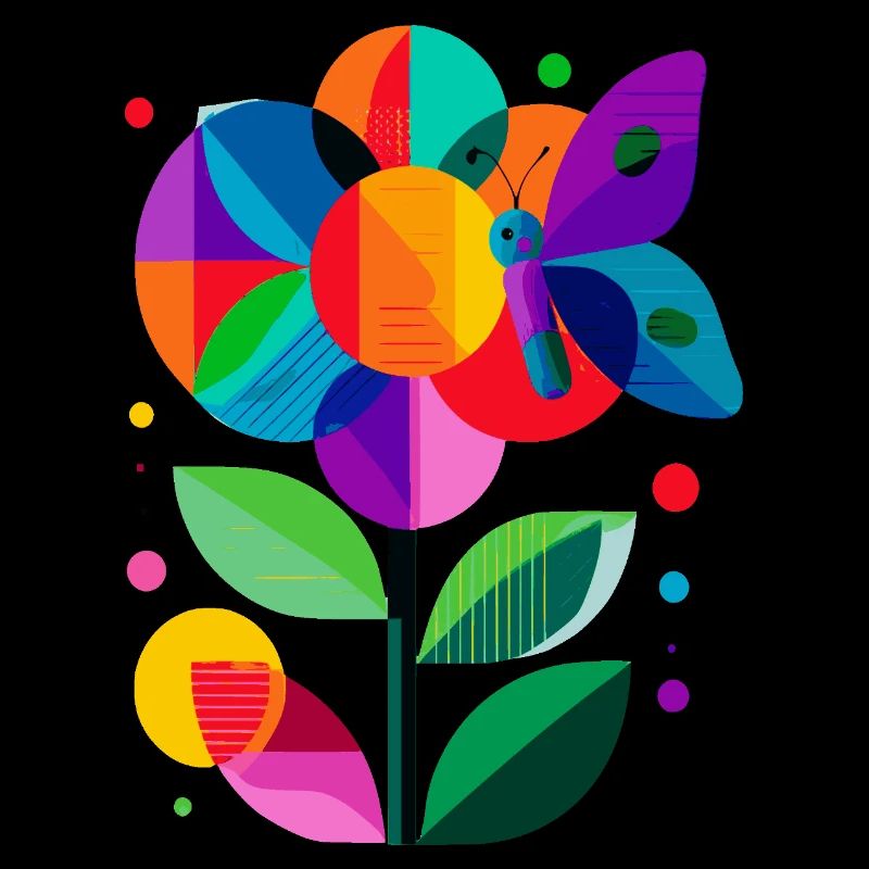 Fleur colorée et stylisée avec papillon