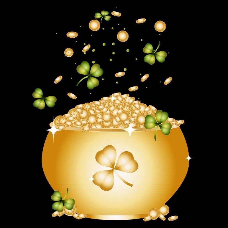 Pot d’or avec des pièces d’or et des trèfles