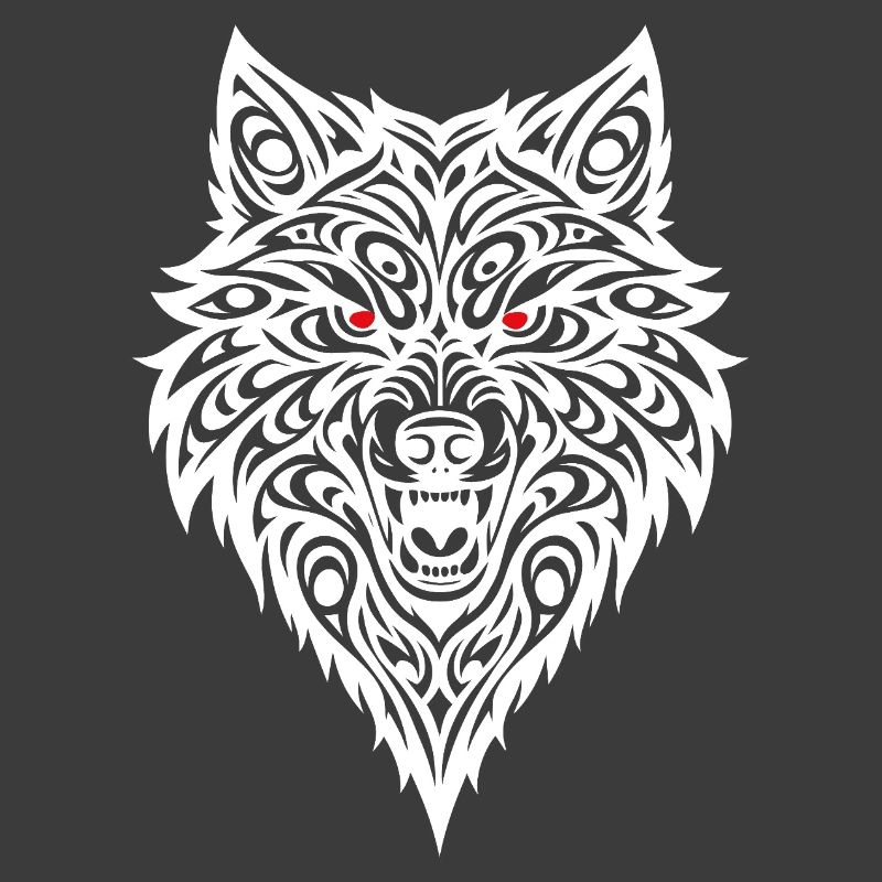 Embossed wolf head with tribal pattern