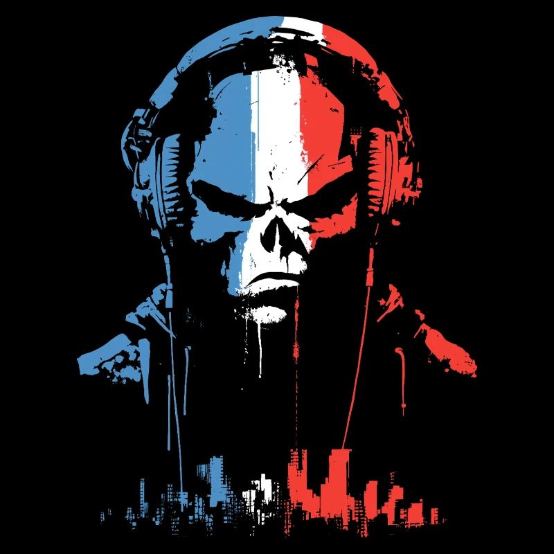 Kopfhörer-Schädel in Trikolore