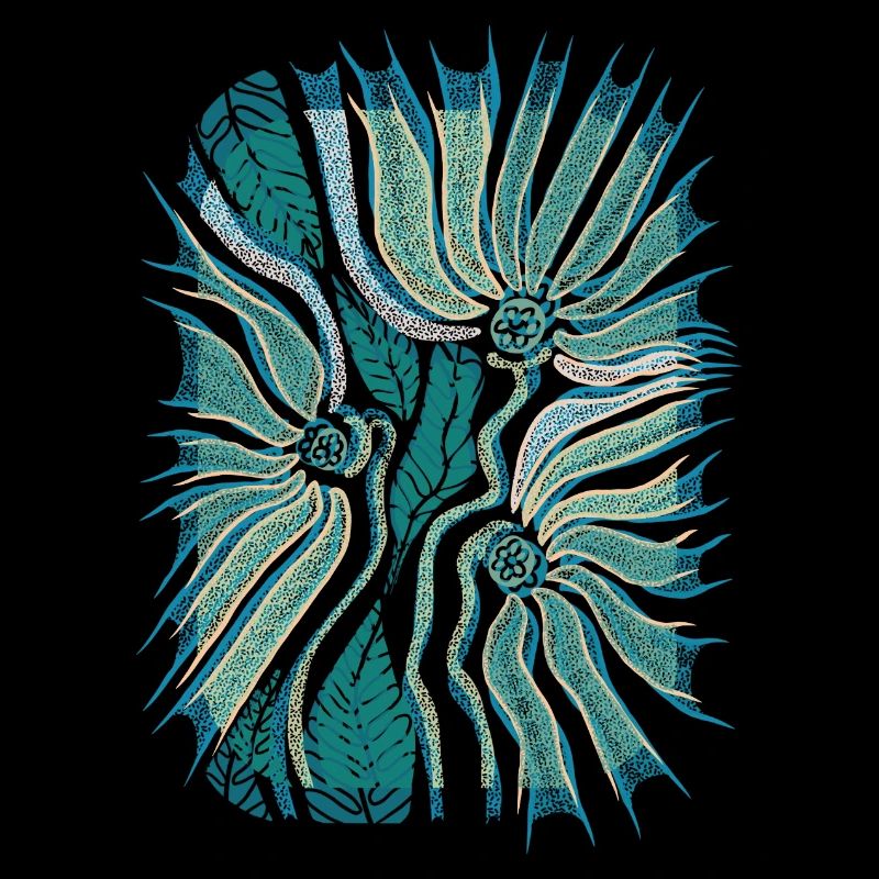 Tropical Abstract Bloom in Teal