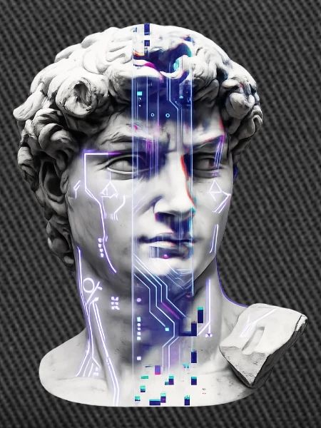 Classic neon cybernetic bust
