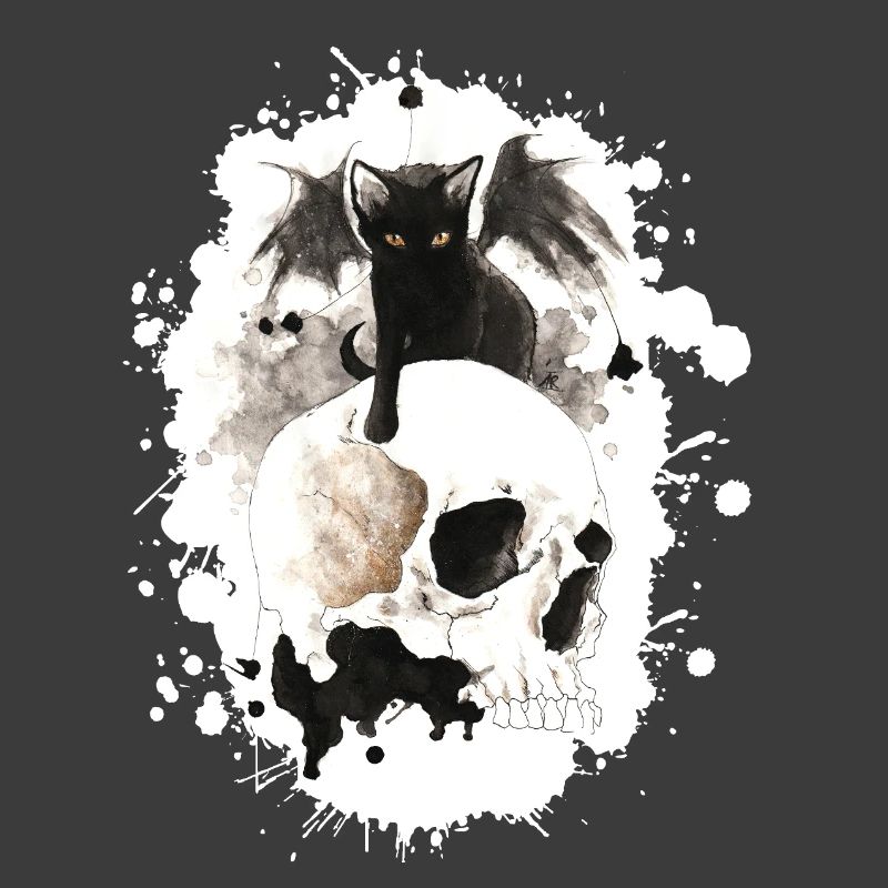 Chat sorcier sur un crâne