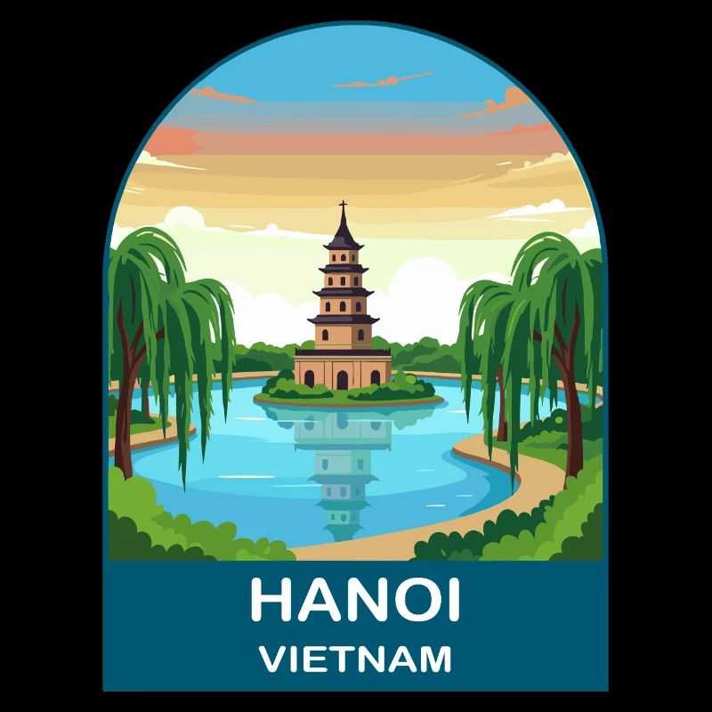 Affiche de voyage vintage de la pagode Vietnam de Hanoï