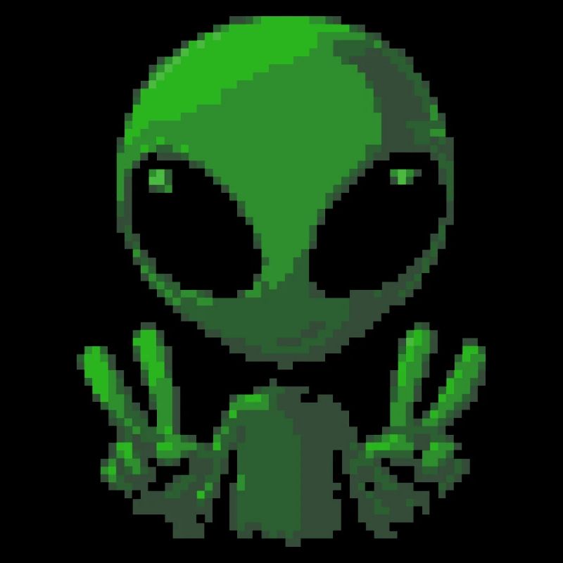 Pixel grünes Alien-Friedenszeichen