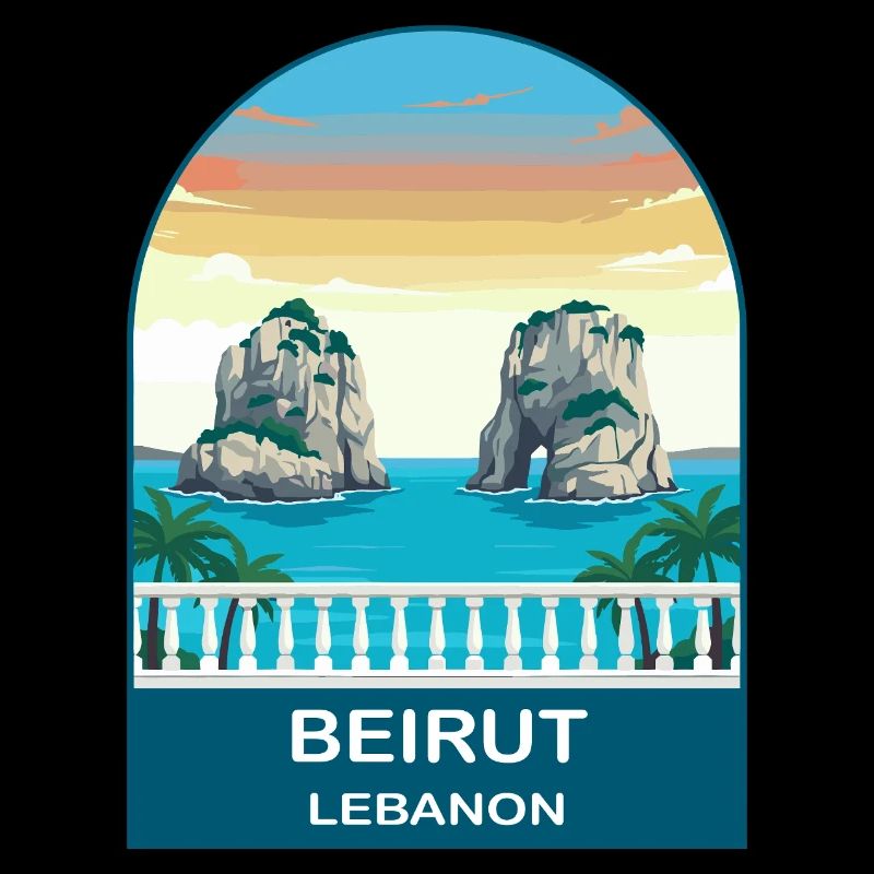 Affiche de voyage vintage de Beyrouth, Liban, Pigeon Rocks