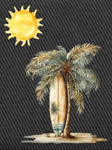 Sunlit Palm Surfboard Scene