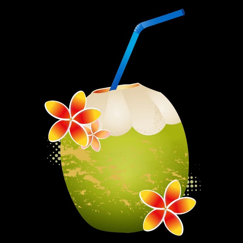 Coconut cocktail decorated with flower & drinking straw