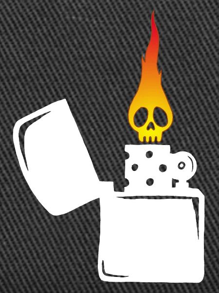 Flammenschädel und weißes Feuerzeug