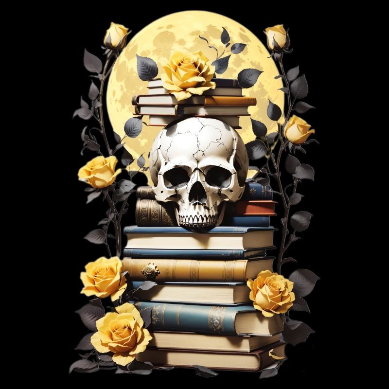 Stack of books with skull