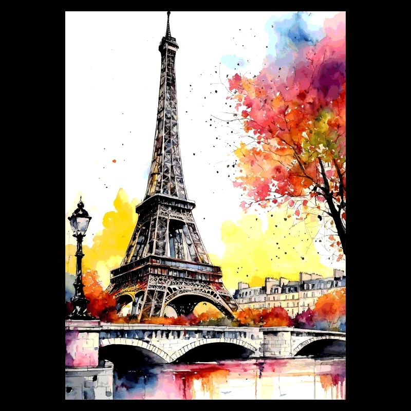 Eiffel Tower in autumn watercolour
