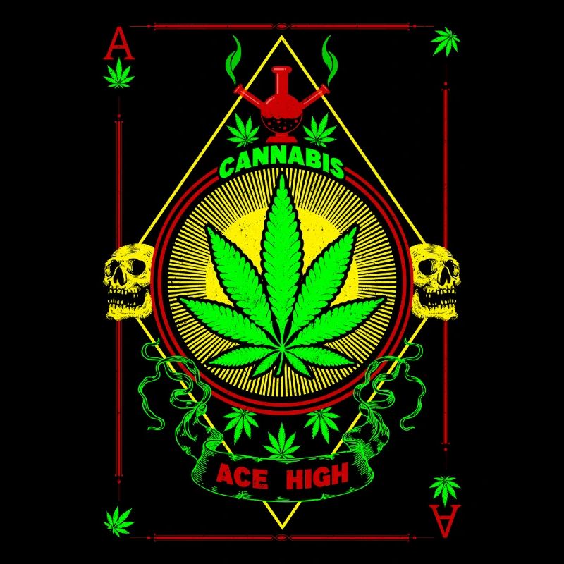 Cannabis vibrant et emblème du crâne