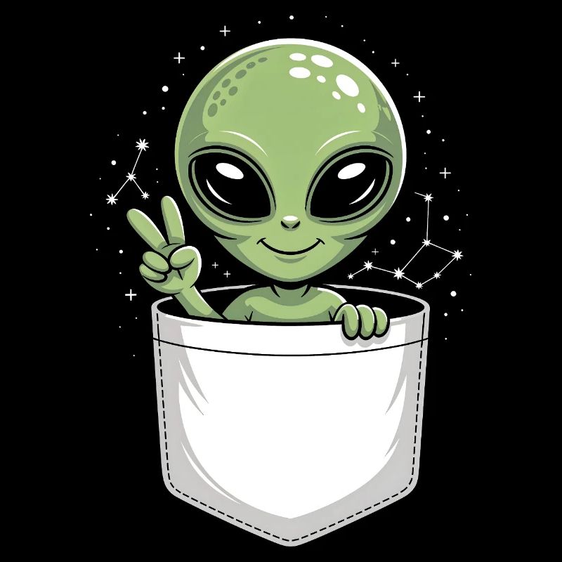 Mignon dessin animé extraterrestre de poche avec signe de paix