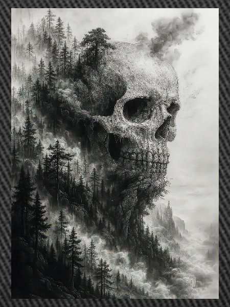 Unheimliche Waldschädel-Illustration