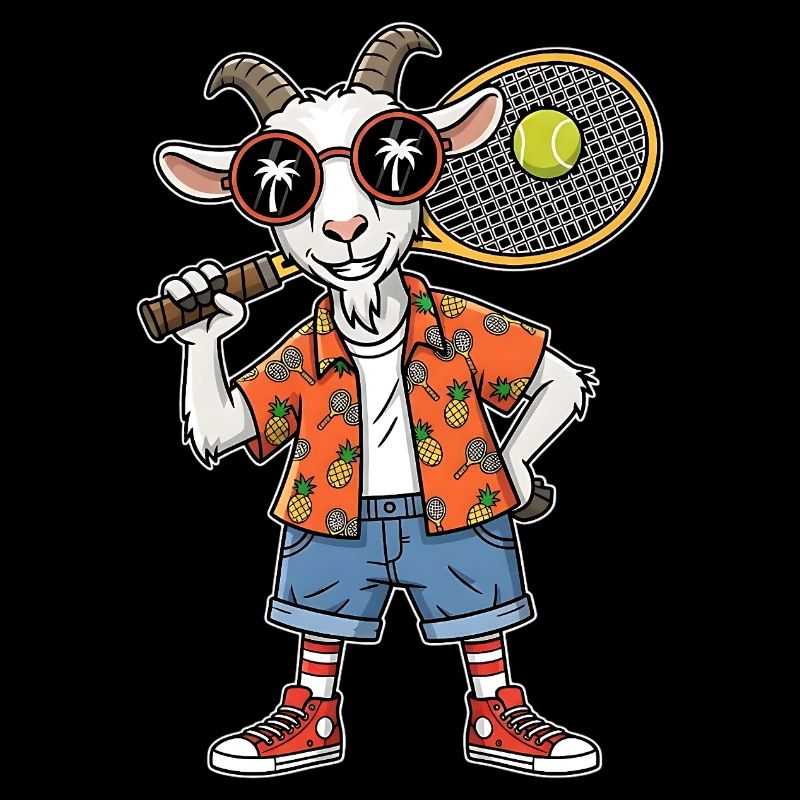 Cool Tennis Goat With Racket Summer Vibes