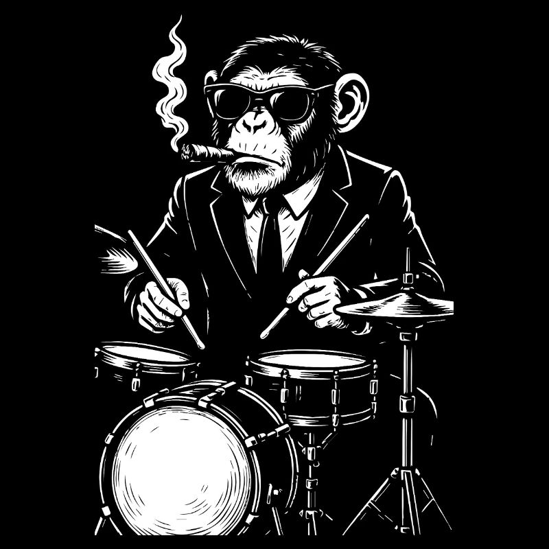 monkey with cigar playing the drums