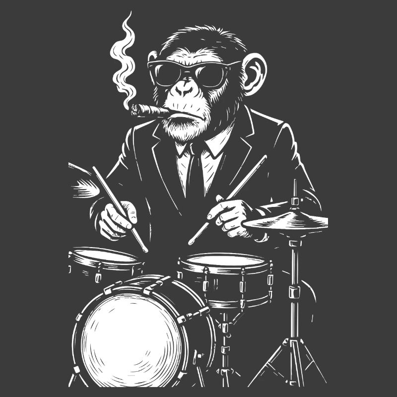 monkey with cigar playing the drums